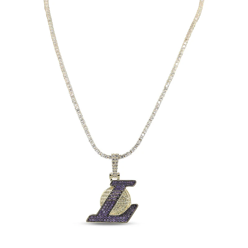 The GLD Shop Los Angeles Lakers 18K Yellow Gold Logo Pendant & 20" Tennis Chain