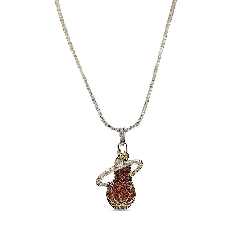 The GLD Shop Miami Heat 18K Yellow Gold Logo Pendant & 20" Tennis Chain