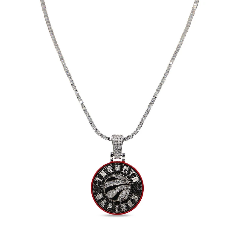 The GLD Shop Toronto Raptors 14K White Gold Logo Pendant & 20" Tennis Chain