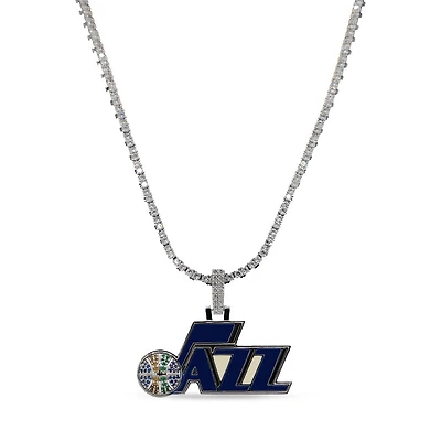 GLD Utah Jazz 14K White Gold Logo Pendant & 20" Tennis Chain