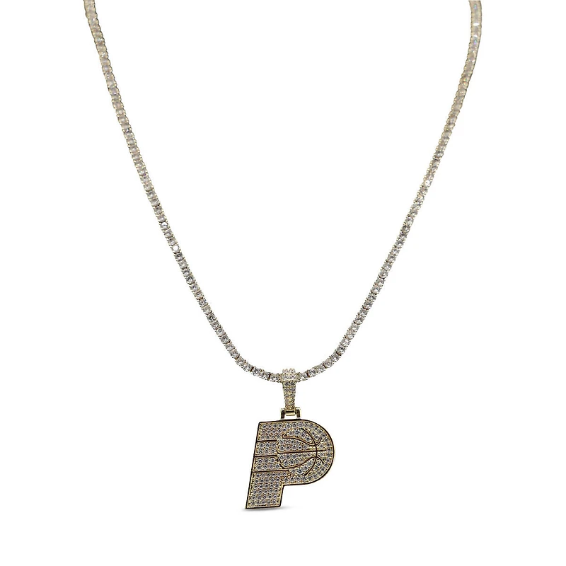 The GLD Shop Indiana Pacers 18K Yellow Gold Logo Pendant & 20" Tennis Chain