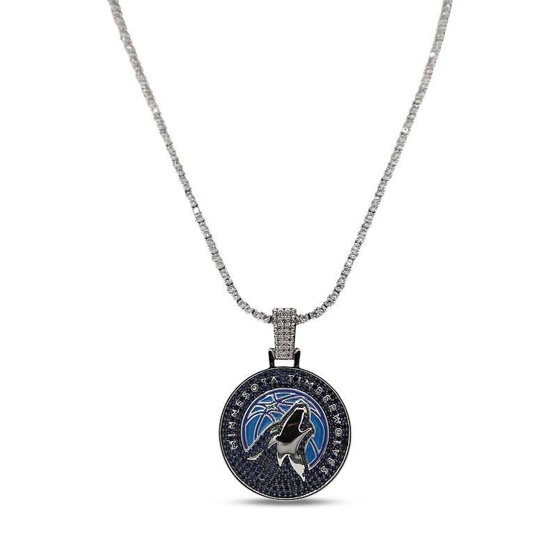 The GLD Shop Minnesota Timberwolves 14K White Gold Logo Pendant & 20" Tennis Chain