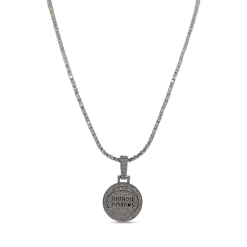 The GLD Shop Detroit Pistons 14K White Gold Logo Pendant & 20" Tennis Chain
