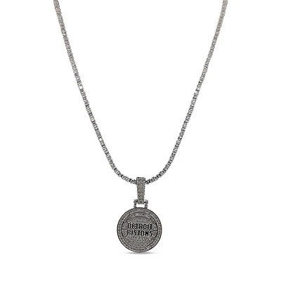 The GLD Shop Detroit Pistons 14K White Gold Logo Pendant & 20" Tennis Chain