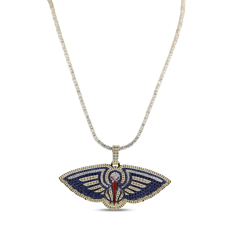 The GLD Shop New Orleans Pelicans 18K Yellow Gold Logo Pendant & 20" Tennis Chain