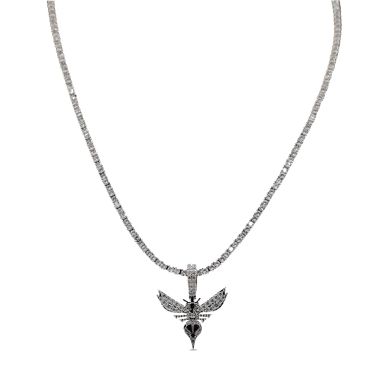 The GLD Shop Charlotte Hornets 14K White Gold Logo Pendant & 20" Tennis Chain