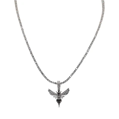 The GLD Shop Charlotte Hornets 14K White Gold Logo Pendant & 20" Tennis Chain