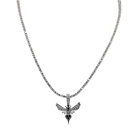 The GLD Shop Charlotte Hornets 14K White Gold Logo Pendant & 20" Tennis Chain