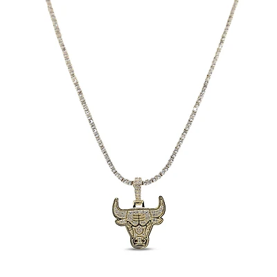 The GLD Shop Chicago Bulls 18K Yellow Gold Logo Pendant & 20" Tennis Chain