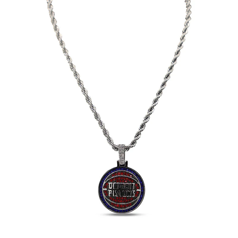 The GLD Shop Detroit Pistons 14K White Gold Logo Pendant & 20" Tennis Chain