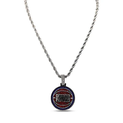 GLD Detroit Pistons 14K White Gold Logo Pendant & 20" Tennis Chain