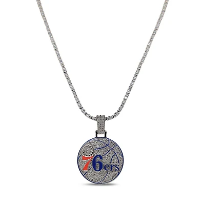 GLD Philadelphia 76ers 14K White Gold Logo Pendant & 20" Tennis Chain