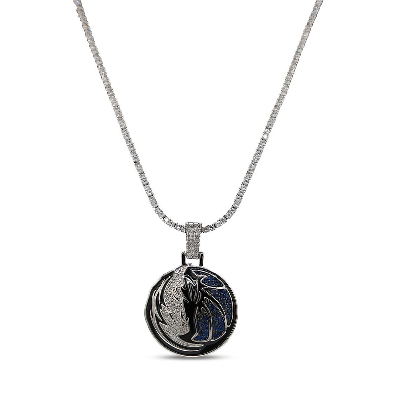 The GLD Shop Dallas Mavericks 14K White Gold Logo Pendant & 20" Tennis Chain