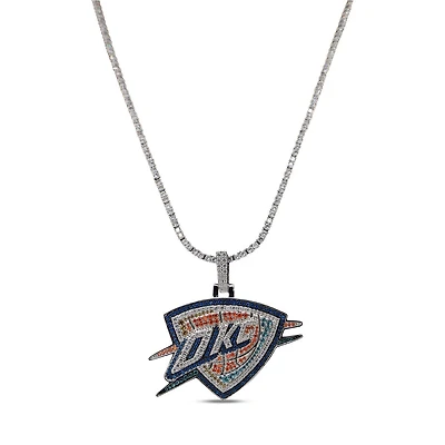 GLD Oklahoma City Thunder 14K White Gold Logo Pendant & 20" Tennis Chain