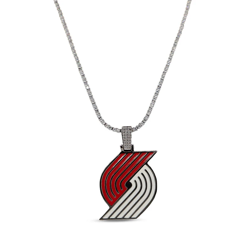 GLD Portland Trail Blazers 14K White Gold Logo Pendant & 20" Tennis Chain