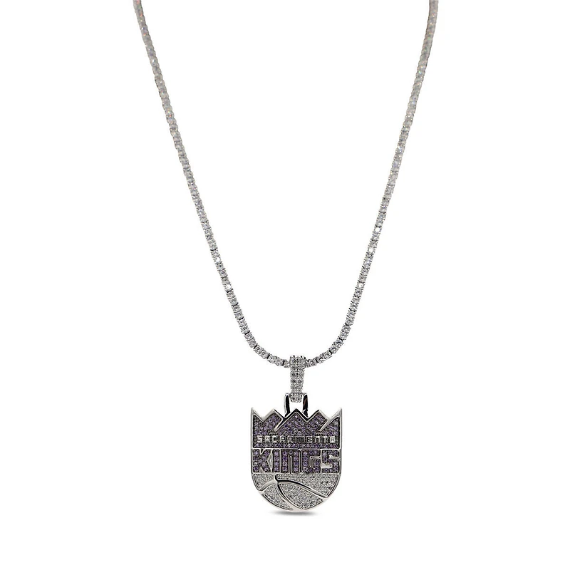 The GLD Shop Sacramento Kings 14K White Gold Logo Pendant & 20" Tennis Chain