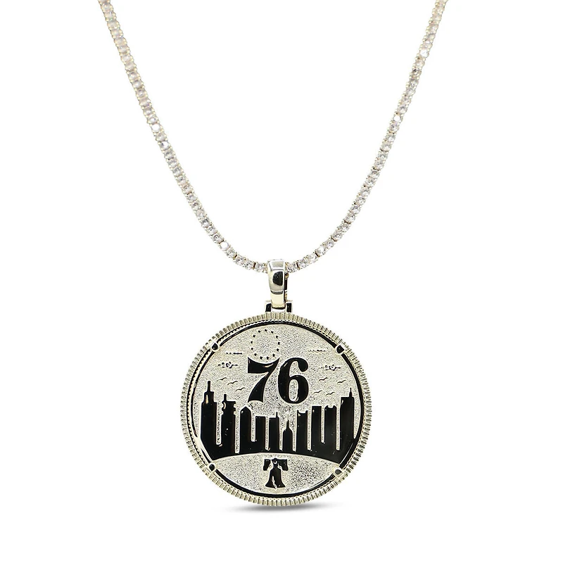 The GLD Shop Philadelphia 76ers 18K Yellow Gold Logo Pendant & 20" Tennis Chain
