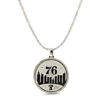 The GLD Shop Philadelphia 76ers 18K Yellow Gold Logo Pendant & 20" Tennis Chain