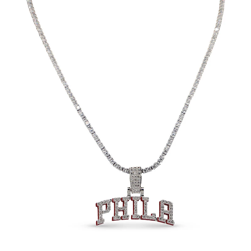 The GLD Shop Philadelphia 76ers 14K White Gold Logo Pendant & 20" Tennis Chain