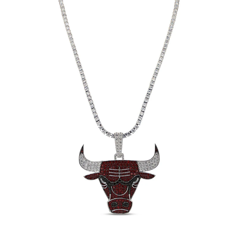 GLD Chicago Bulls 14K White Gold Logo Pendant & 20" Tennis Chain