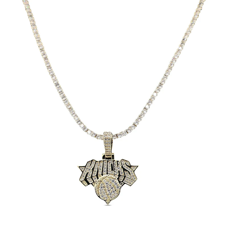 GLD New York Knicks 18K Yellow Gold Logo Pendant & 20" Tennis Chain