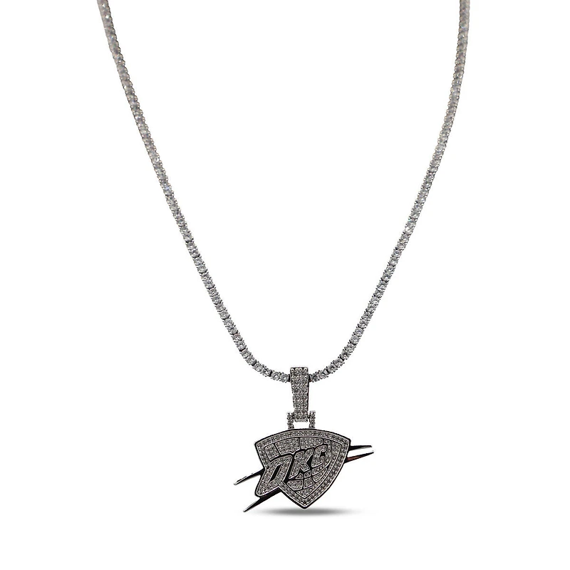The GLD Shop Oklahoma City Thunder 14K White Gold Logo Pendant & 20" Tennis Chain