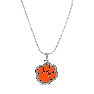 The GLD Shop Clemson Tigers 14K White Gold Logo Pendant & 20" Tennis Chain