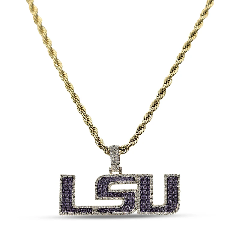 The GLD Shop LSU Tigers 18K Yellow Gold Logo Pendant & 20" Tennis Chain
