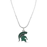 The GLD Shop Michigan State Spartans 14K White Gold Logo Pendant & 20" Tennis Chain