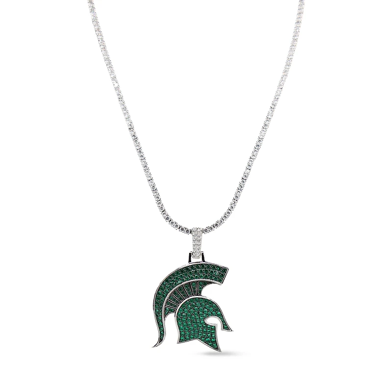 The GLD Shop Michigan State Spartans 14K White Gold Logo Pendant & 20" Tennis Chain