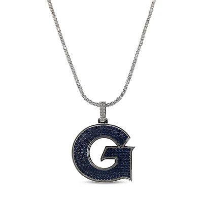 The GLD Shop Georgetown Hoyas 14K White Gold Logo Pendant & 20" Tennis Chain