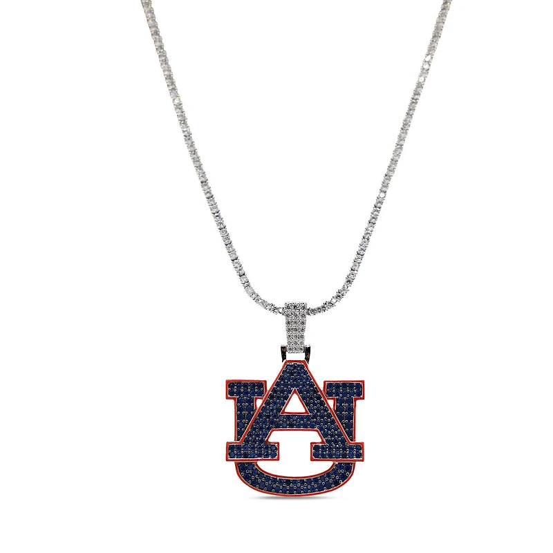 The GLD Shop Auburn Tigers 14K White Gold Logo Pendant & 20" Tennis Chain