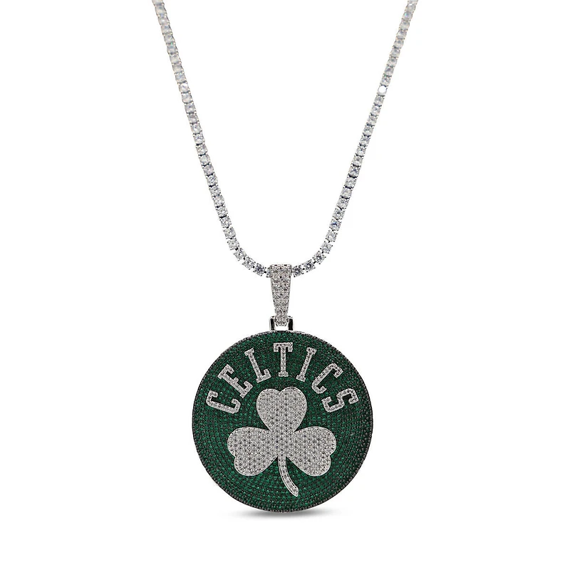 GLD Boston Celtics 14K White Gold Logo Pendant & 20" Tennis Chain