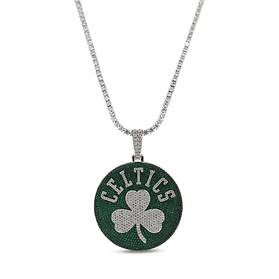 GLD Boston Celtics 14K White Gold Logo Pendant & 20" Tennis Chain