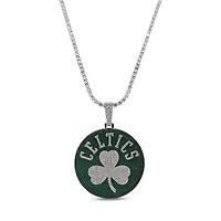 GLD Boston Celtics 14K White Gold Logo Pendant & 20" Tennis Chain
