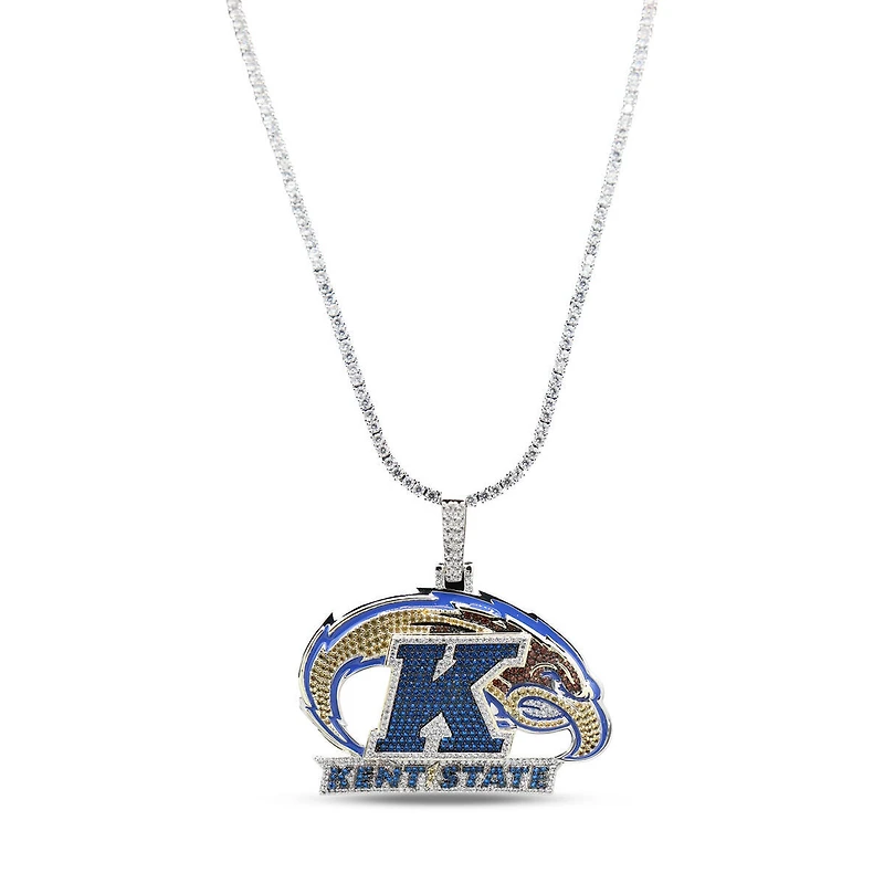 GLD Kent State Golden Flashes 14K White Gold Logo Pendant & 20" Tennis Chain