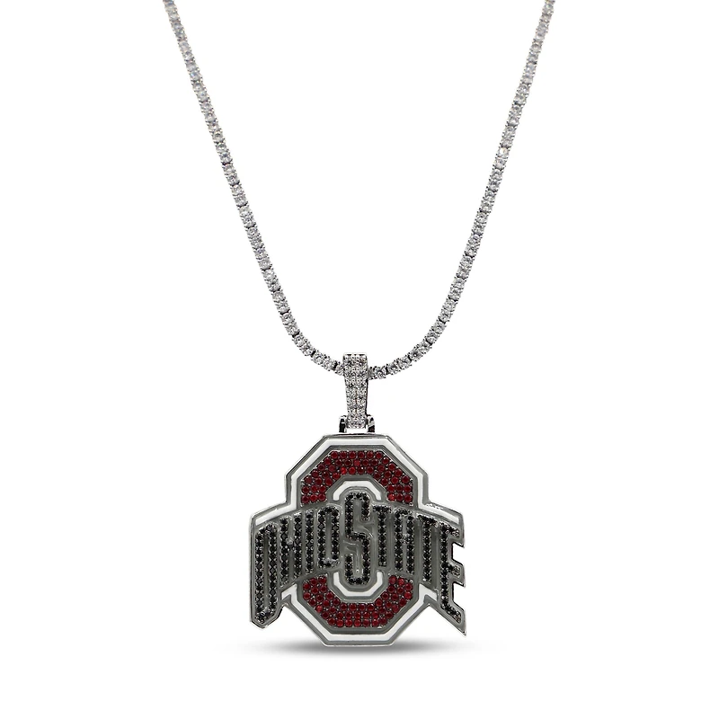 GLD Ohio State Buckeyes 14K White Gold Logo Pendant & 20" Tennis Chain