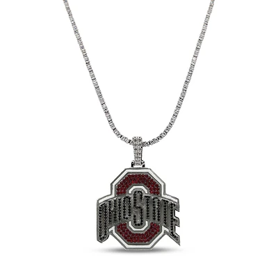 GLD Ohio State Buckeyes 14K White Gold Logo Pendant & 20" Tennis Chain