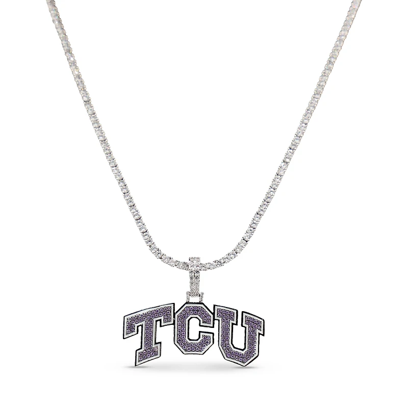 The GLD Shop TCU Horned Frogs 14K White Gold Logo Pendant & 20" Tennis Chain
