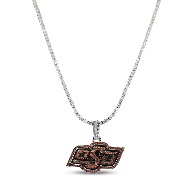 The GLD Shop Oklahoma State Cowboys 14K White Gold Logo Pendant & 20" Tennis Chain