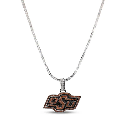 The GLD Shop Oklahoma State Cowboys 14K White Gold Logo Pendant & 20" Tennis Chain