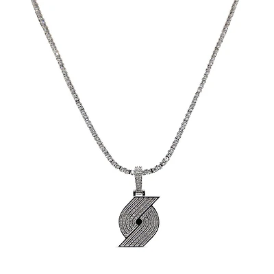 GLD Portland Trail Blazers 14K White Gold Logo Pendant & 20" Tennis Chain