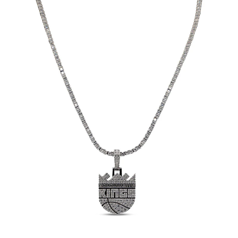GLD Sacramento Kings 14K White Gold Logo Pendant & 20" Tennis Chain