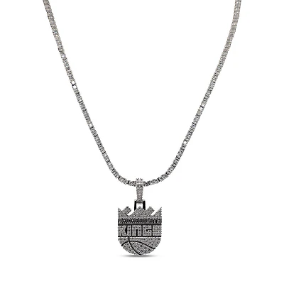 GLD Sacramento Kings 14K White Gold Logo Pendant & 20" Tennis Chain