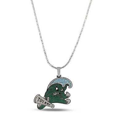 GLD Tulane Green Wave 14K White Gold Logo Pendant & 20" Tennis Chain