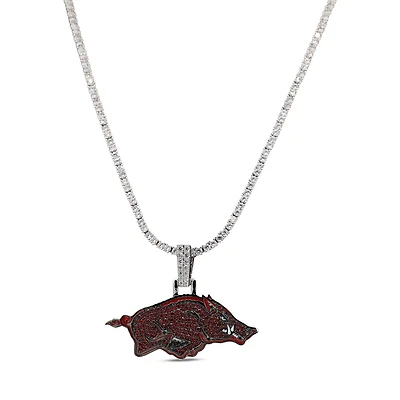 The GLD Shop Arkansas Razorbacks 14K White Gold Logo Pendant & 20" Tennis Chain