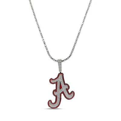 GLD Alabama Crimson Tide 14K White Gold Logo Pendant & 20" Tennis Chain