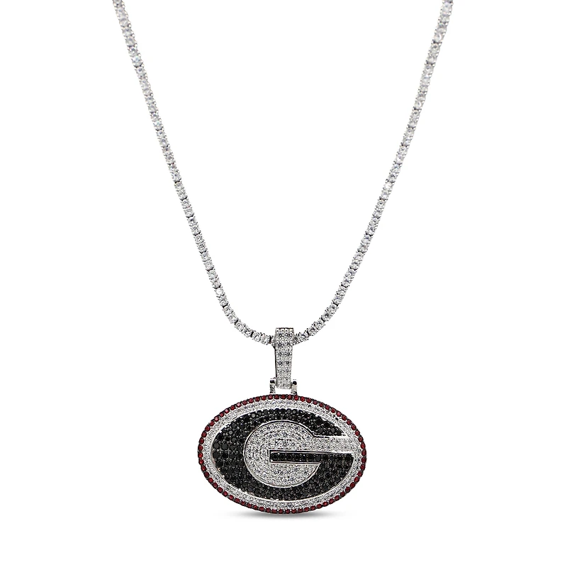 The GLD Shop Georgia Bulldogs 14K White Gold Logo Pendant & 20" Tennis Chain