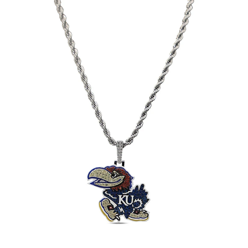 The GLD Shop Kansas Jayhawks 14K White Gold Logo Pendant & 20" Tennis Chain