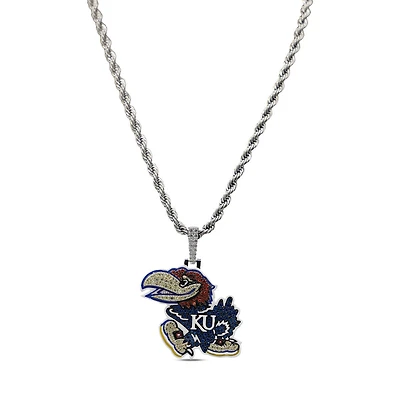 The GLD Shop Kansas Jayhawks 14K White Gold Logo Pendant & 20" Tennis Chain